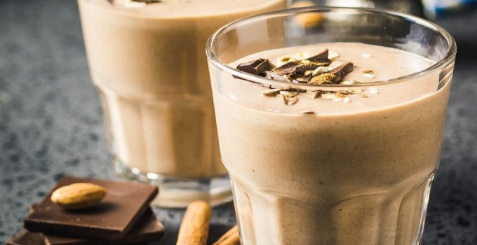 A smoothie made with rish ingredients like cream and natural peanut butter