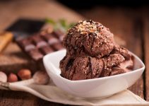 Ice cream in a dish that is low carb with optional nuts and drizzle.